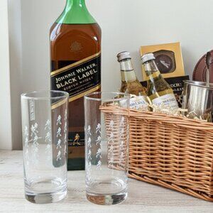 Johnnie Walker Tumblers Glasses 5.75” Tall “Keep On Walking” Clear Etched BOTH !